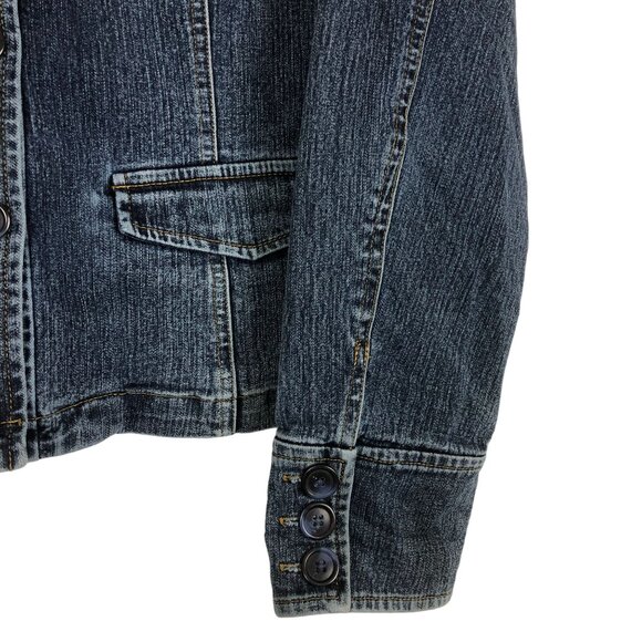 Mossimo Denim Cropped Jacket Sz Medium Mandarin Collar Button-Up Stretch Cotton - Picture 6 of 8